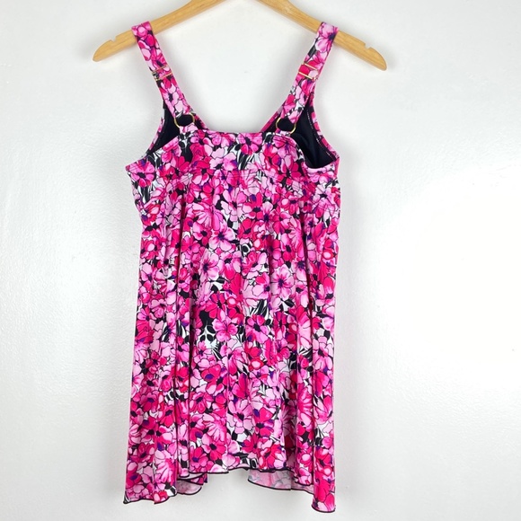 Fit 4 U V-Neck Babydoll Flyaway Swim Dress Pink - Picture 3 of 8